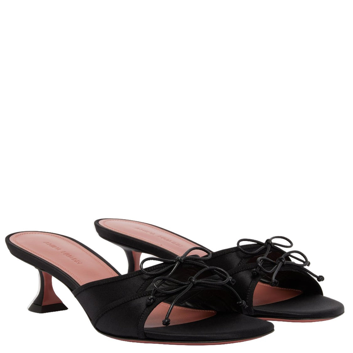 Amina Muaddi Black Silk Slippers With Bow Detail