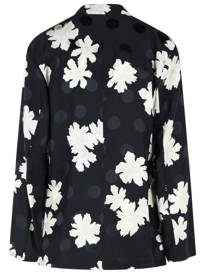 Dries Van Noten Black Caplans Viscose Floral Blazer