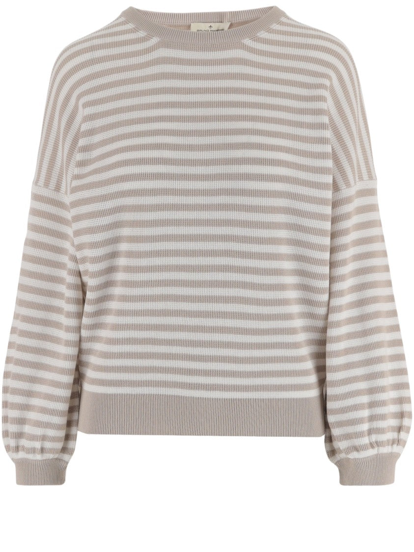 Bruno Manetti Beige And White Striped Cotton Knit Sweater