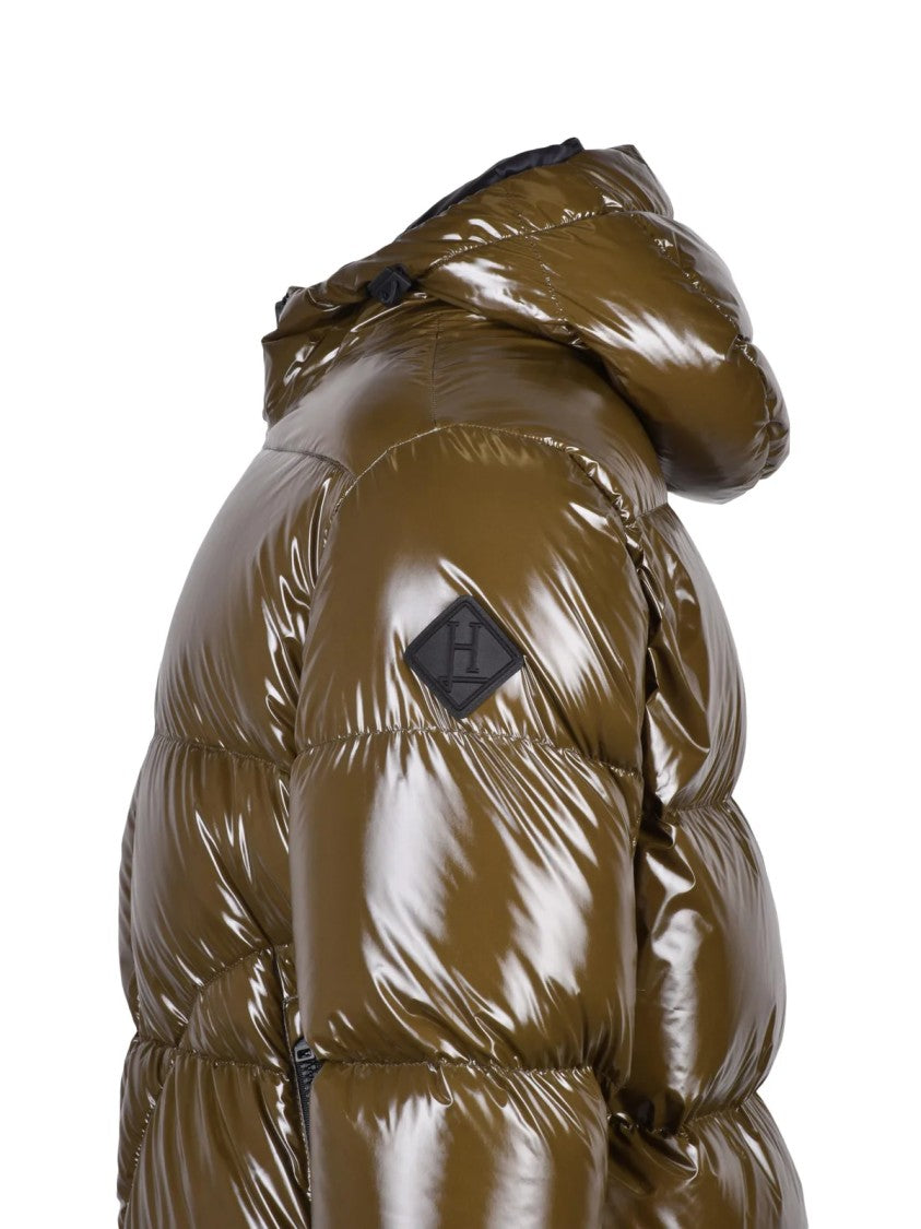 Herno Olive Green Glossy Removable Hood Polyamide Down Jacket
