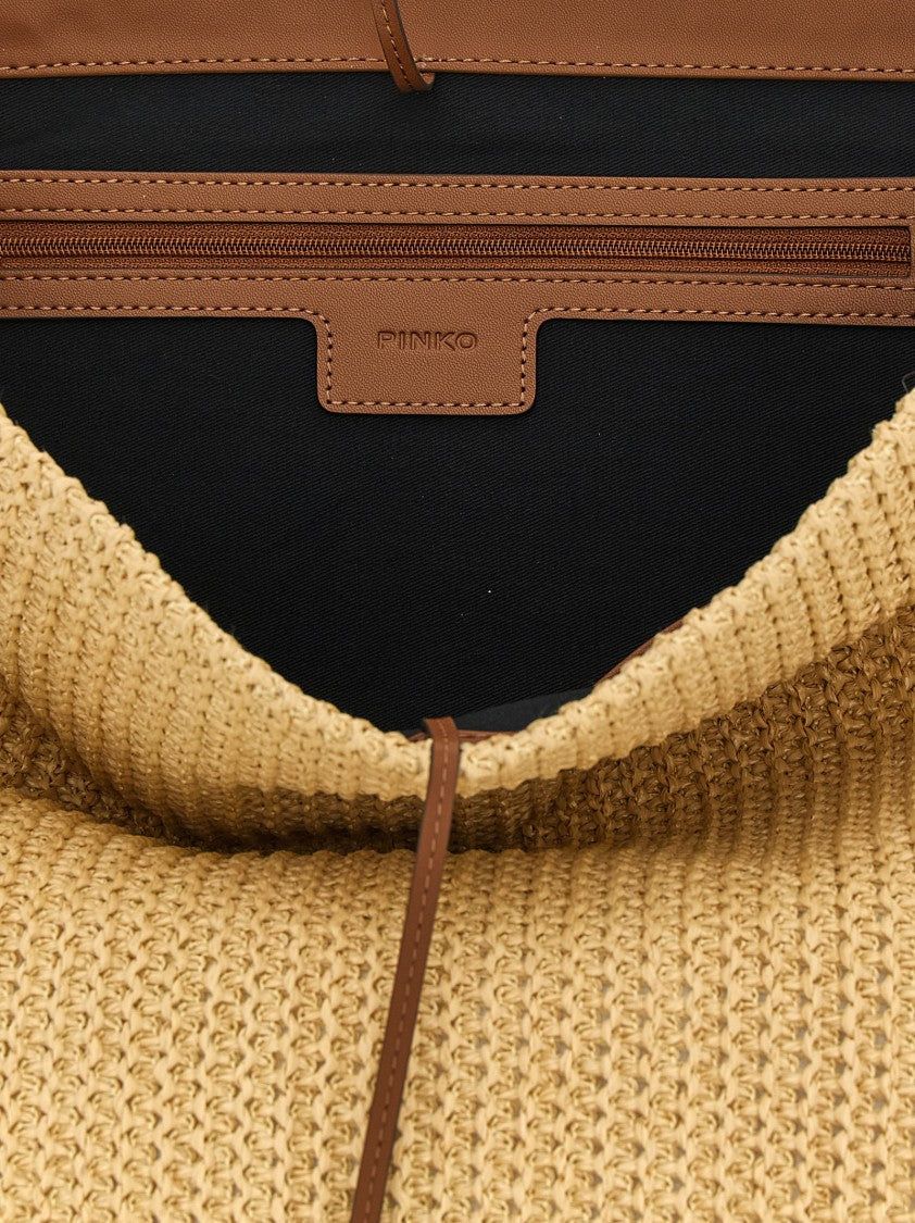 Pinko Raffia Bucket Bag With Love Birds Logo