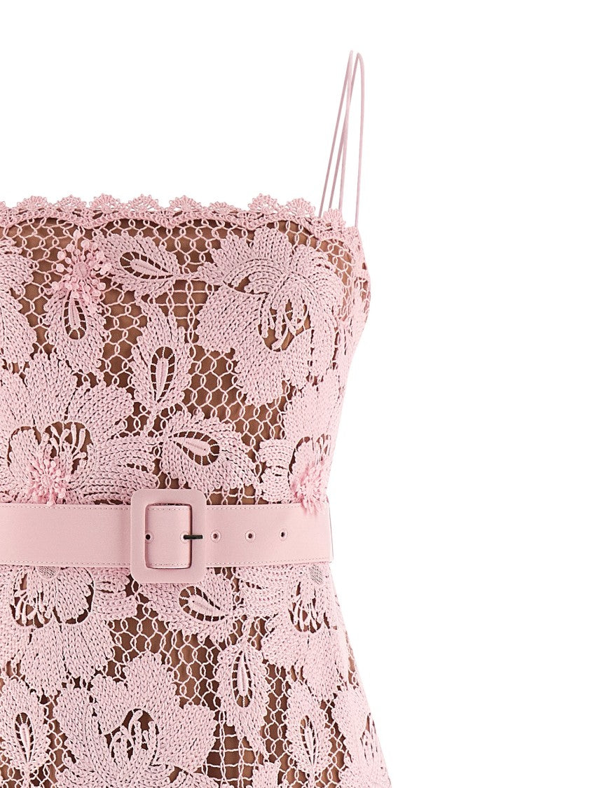 Self-Portrait 'Pink Crochet Lace Midi' Dress