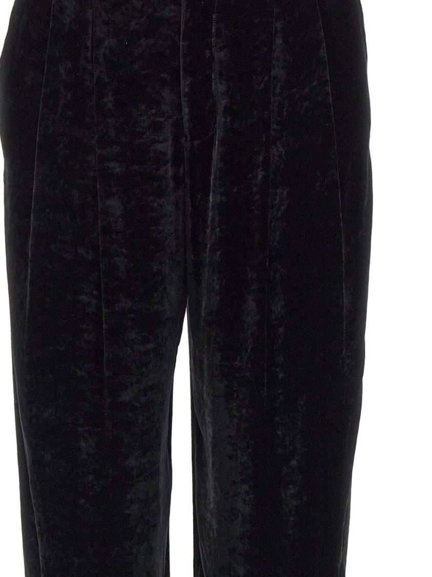 Emporio Armani High-Waisted Black Silk Blend Chenille Trousers