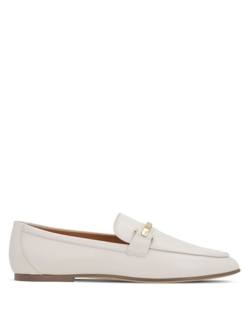 Tod's White Decorative Plaque Almond Toe Flats