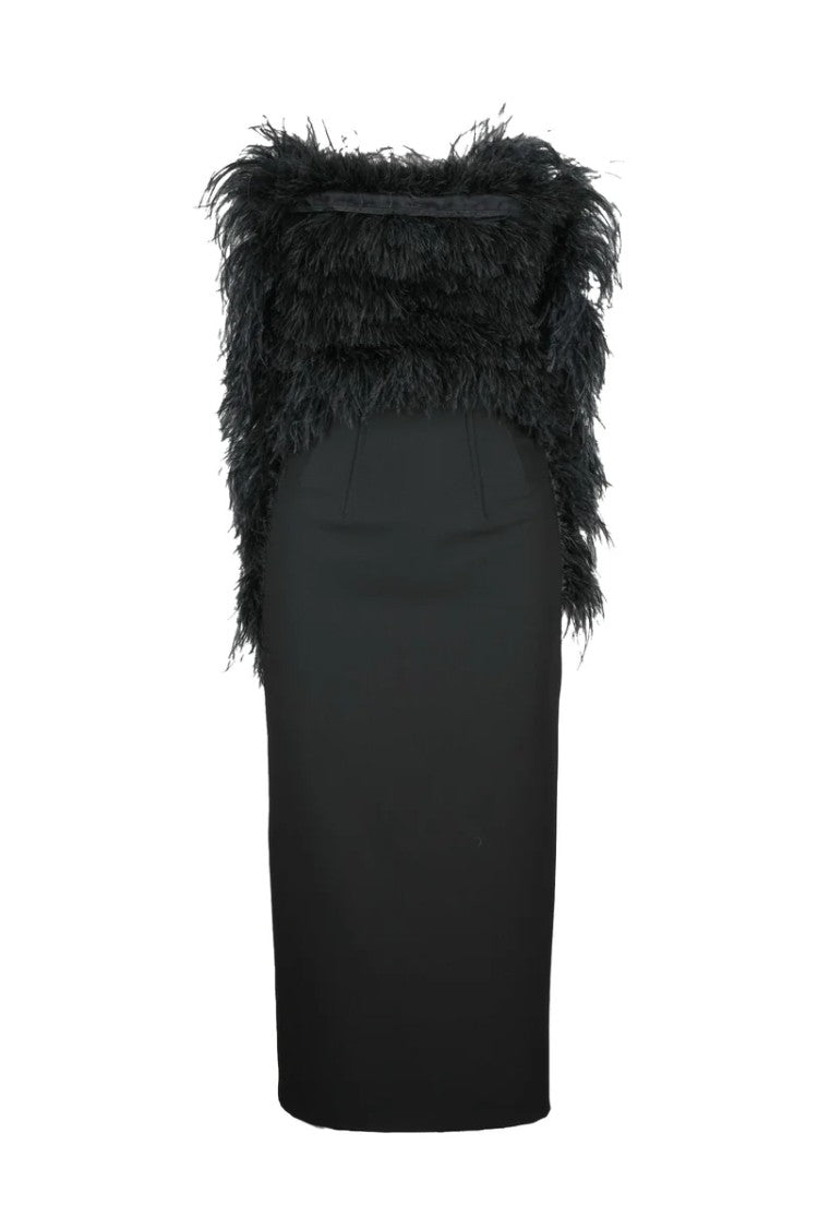 Sportmax Midi Dress With Ostrich Feathers - Black