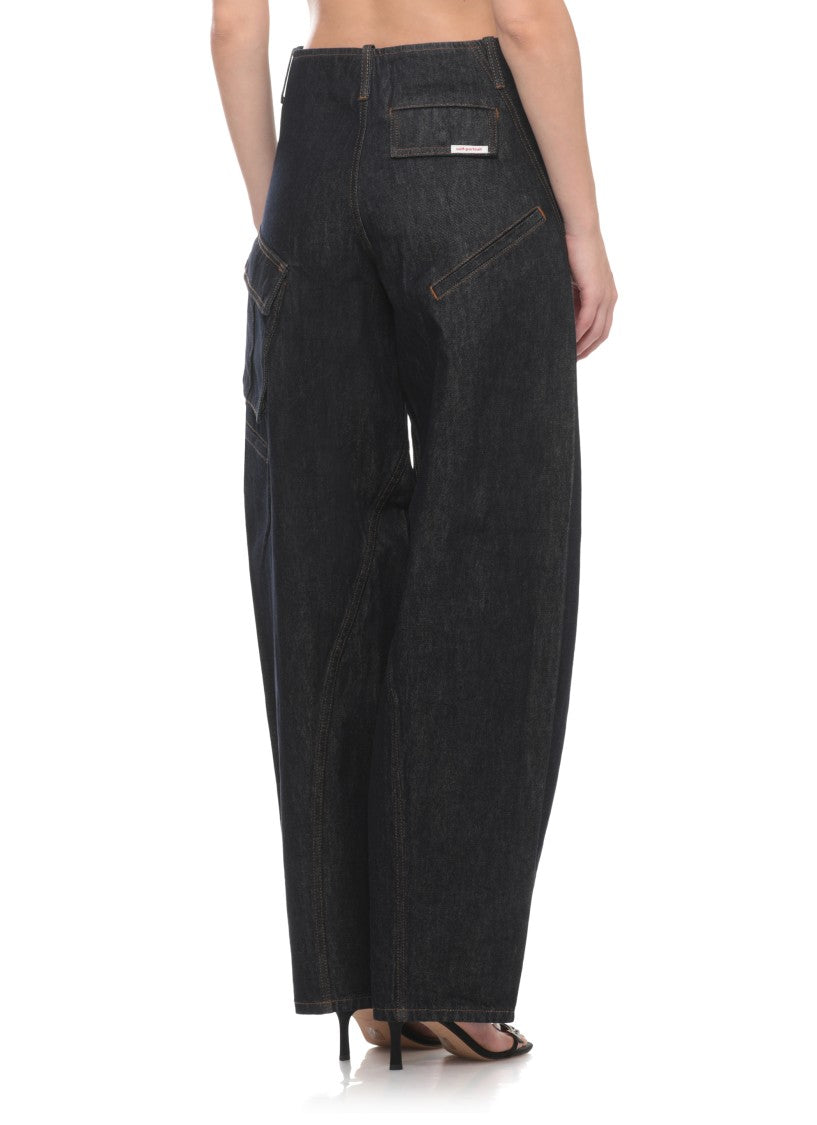 Self-Portrait Blue Cargo High Waist Jeans