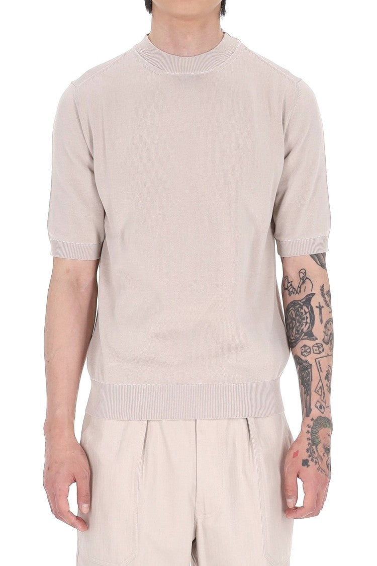 Eleventy Ecru Saddle-Stitched Cotton T-Shirt