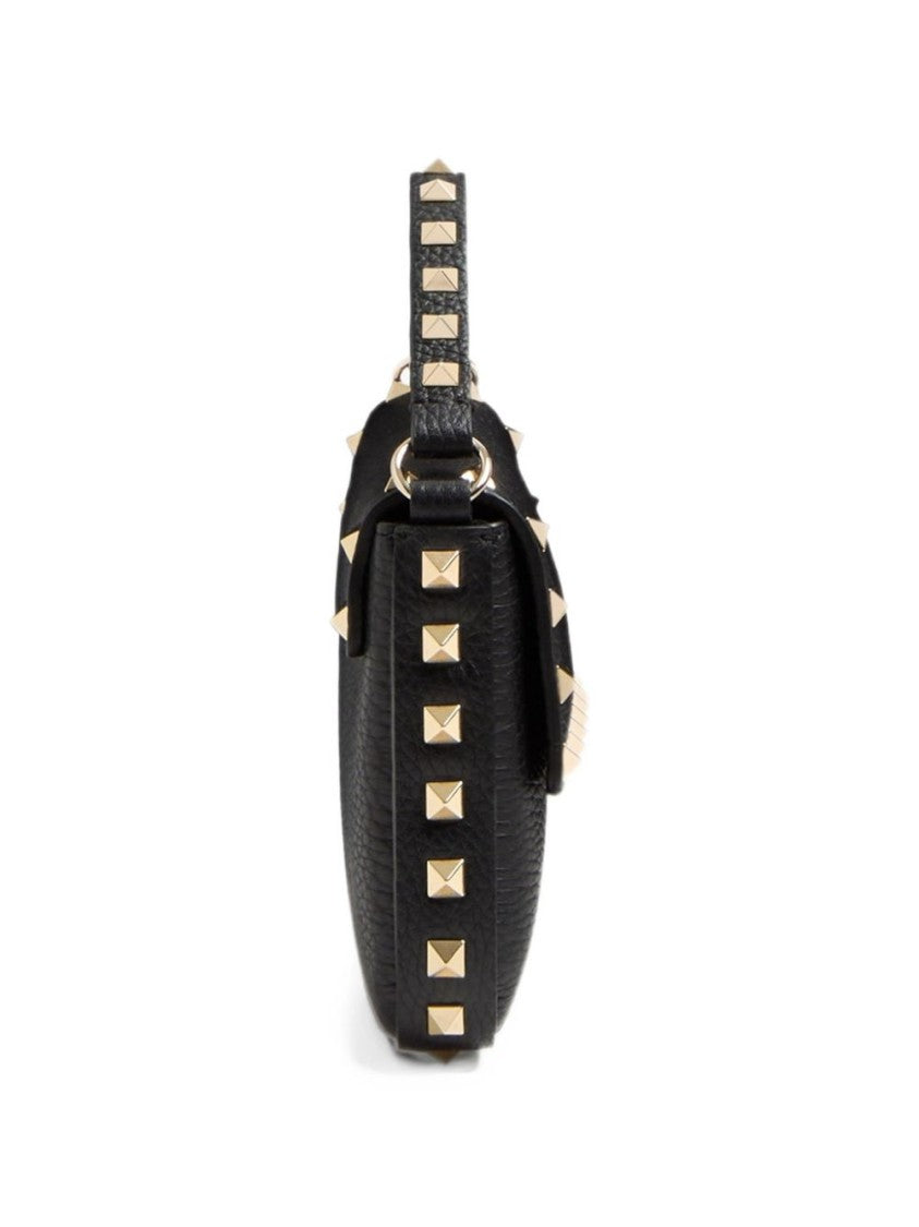 Valentino Garavani Rectangular Black Leather Bag With Gold-Tone Pyramid Studs