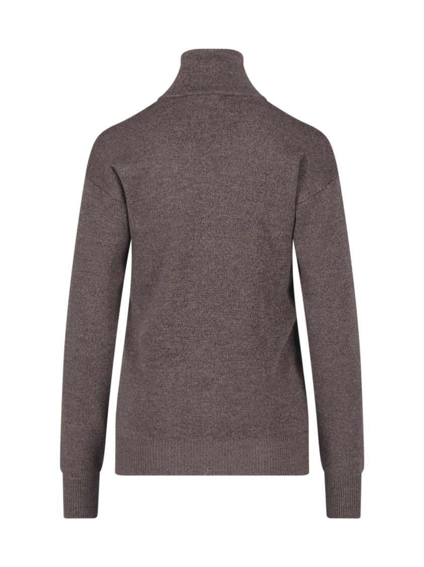 Lemaire Brown Wool Cardigan With High Collar And Button Closure