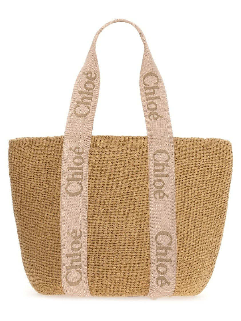Chloé Large Woven Tote Bag With Contrasting Handles And Artisanal Texture