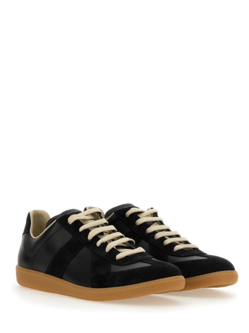 Maison Margiela Black Leather And Suede Sneakers