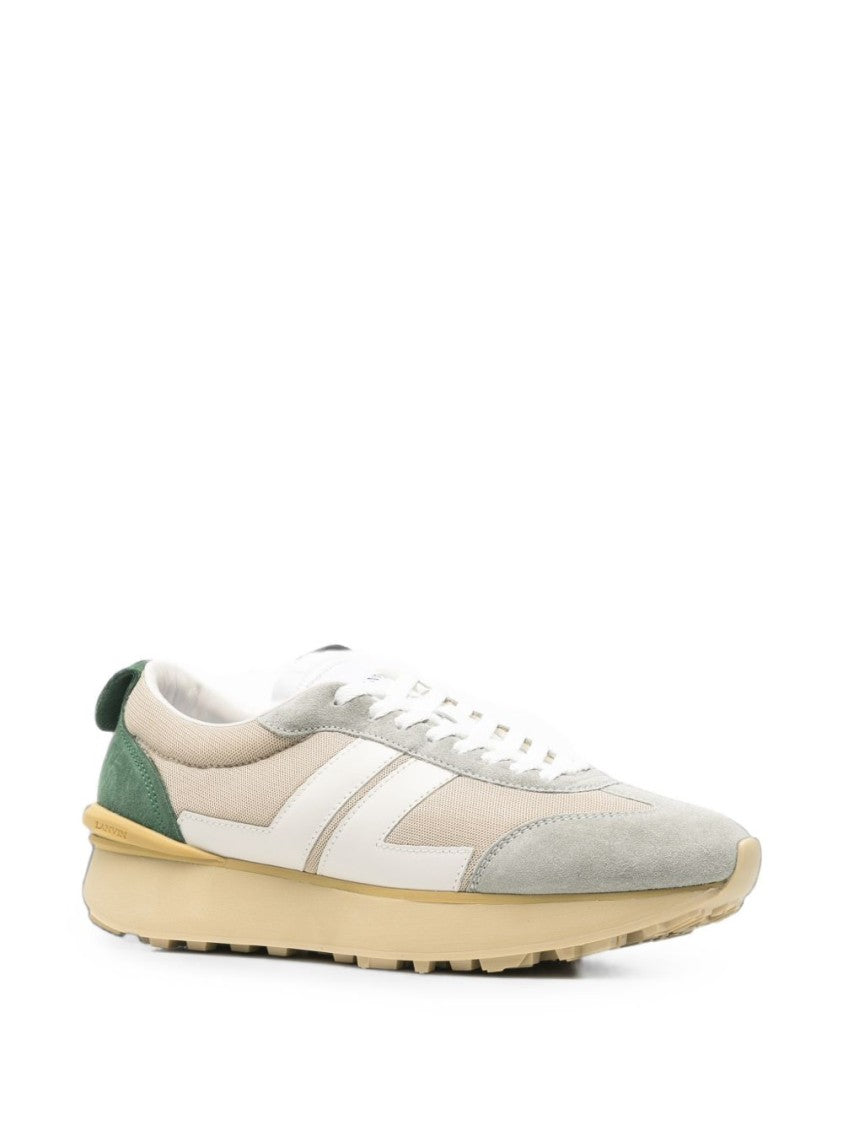 Lanvin Beige And Multicolour Suede Low-Top Sneakers With Chunky Sole