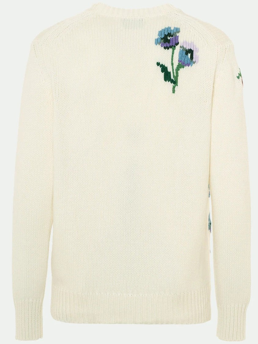 Malo Cream Floral Embroidered Cashmere Sweater