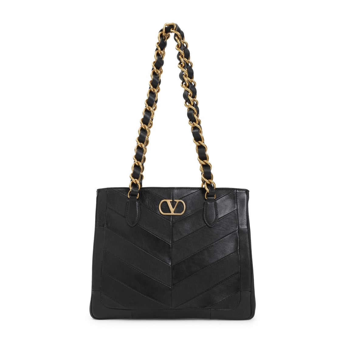 Valentino Garavani Chevron-Patterned Lambskin Shopper Bag With Dual Chain Handles