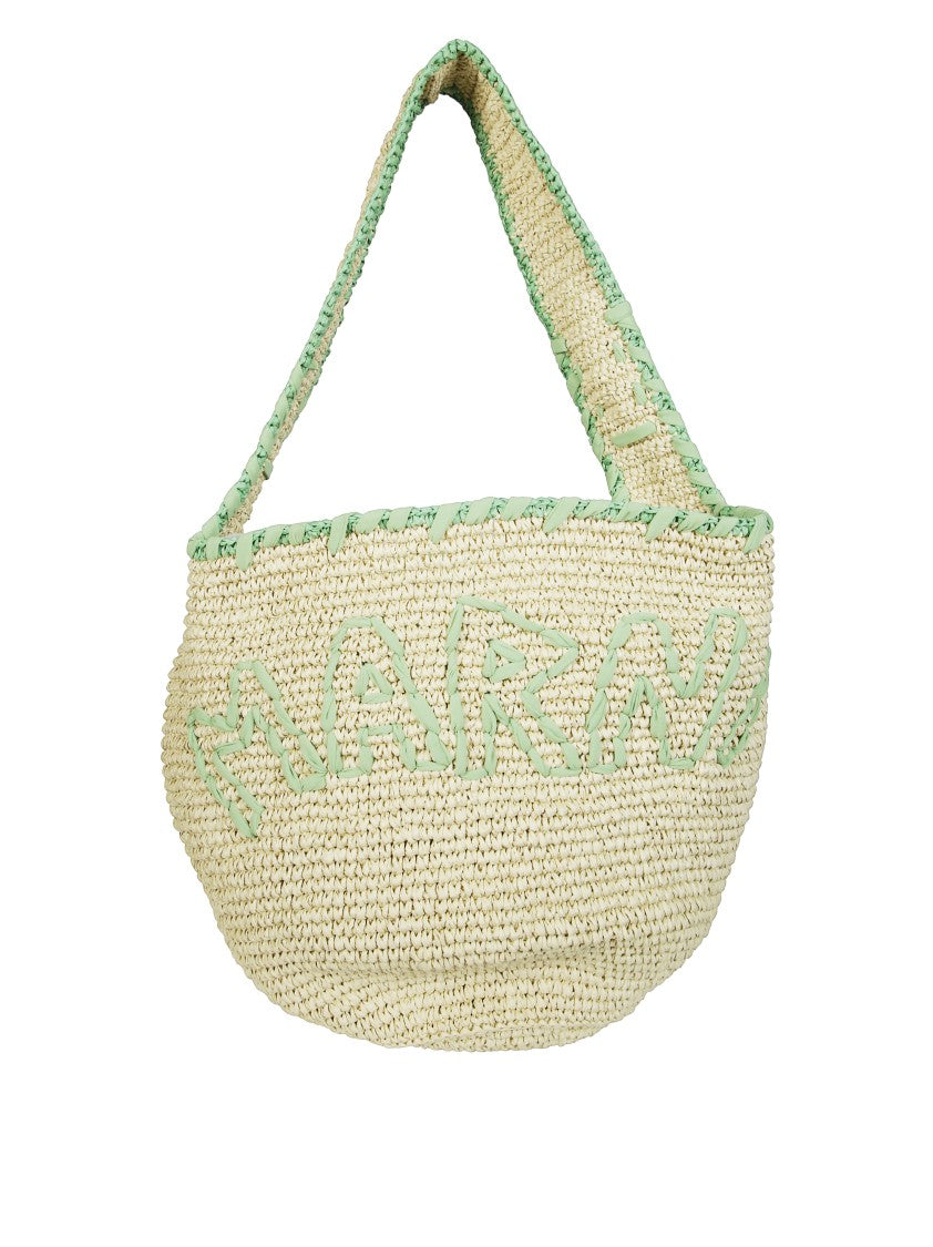 Marni Woven Shoulder Bag With Rounded Silhouette And Mint Green Accents