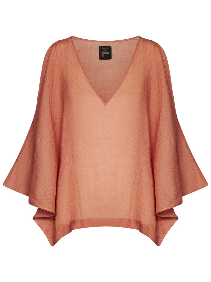 Fisico Cinnamon Ramie Kaftan-Style Top With Shoulder Cut-Outs