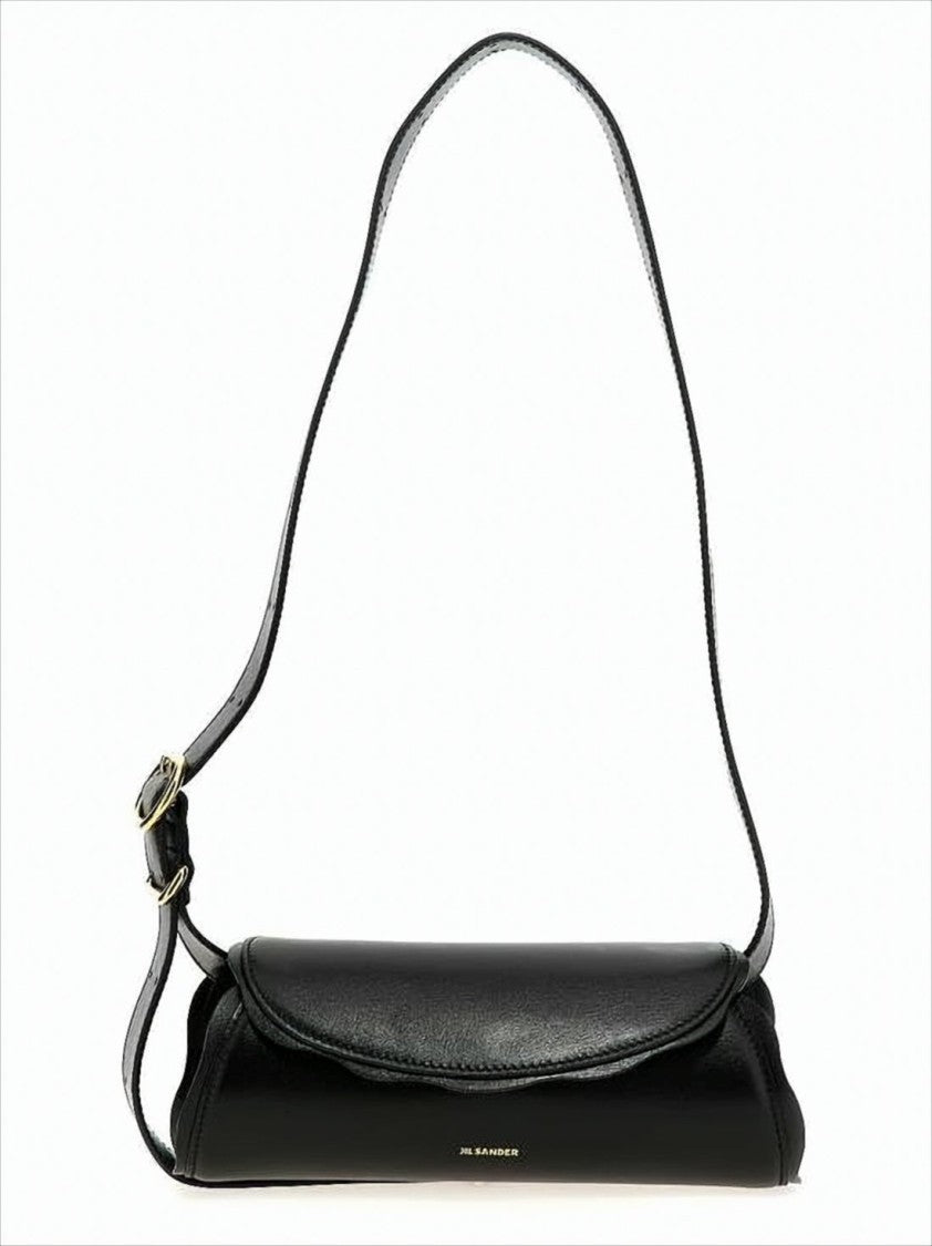 Jil Sander Cylindrical Black Calf Leather Shoulder Bag