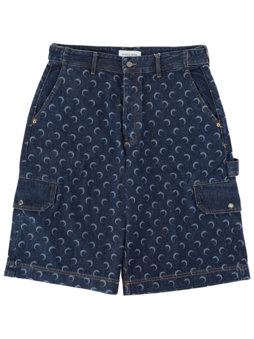 Marine Serre Crescent Moon Repeating Pattern Cargo Shorts