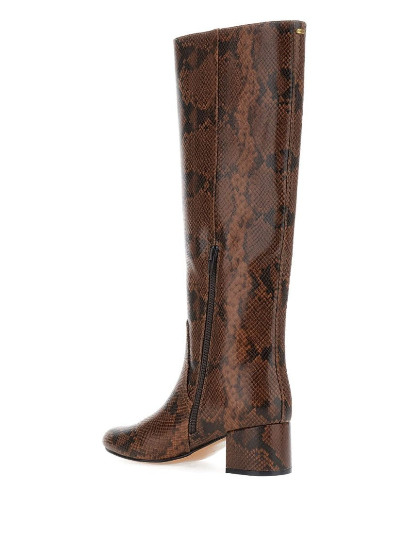 Twin-Set Glossy Knee-High Ankle Boots With Snakeskin Pattern