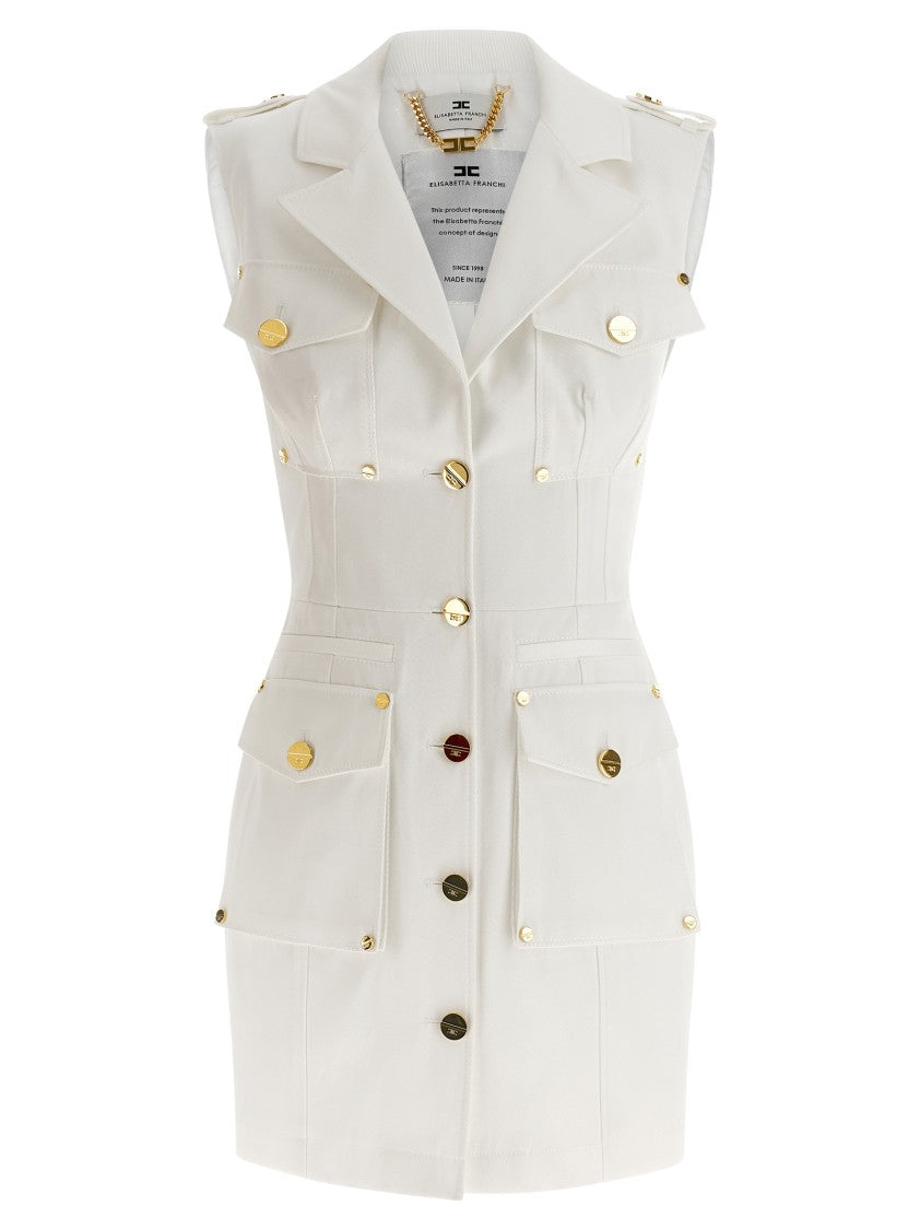 Elisabetta Franchi Double-Breasted Cotton Gabardine Mini Dress With Gold-Tone Accents