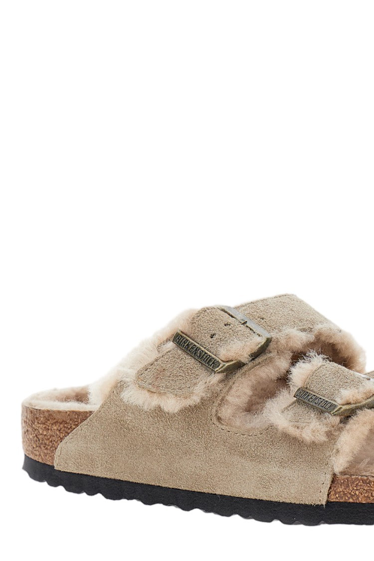 Birkenstock Taupe Shearling Suede Sandals