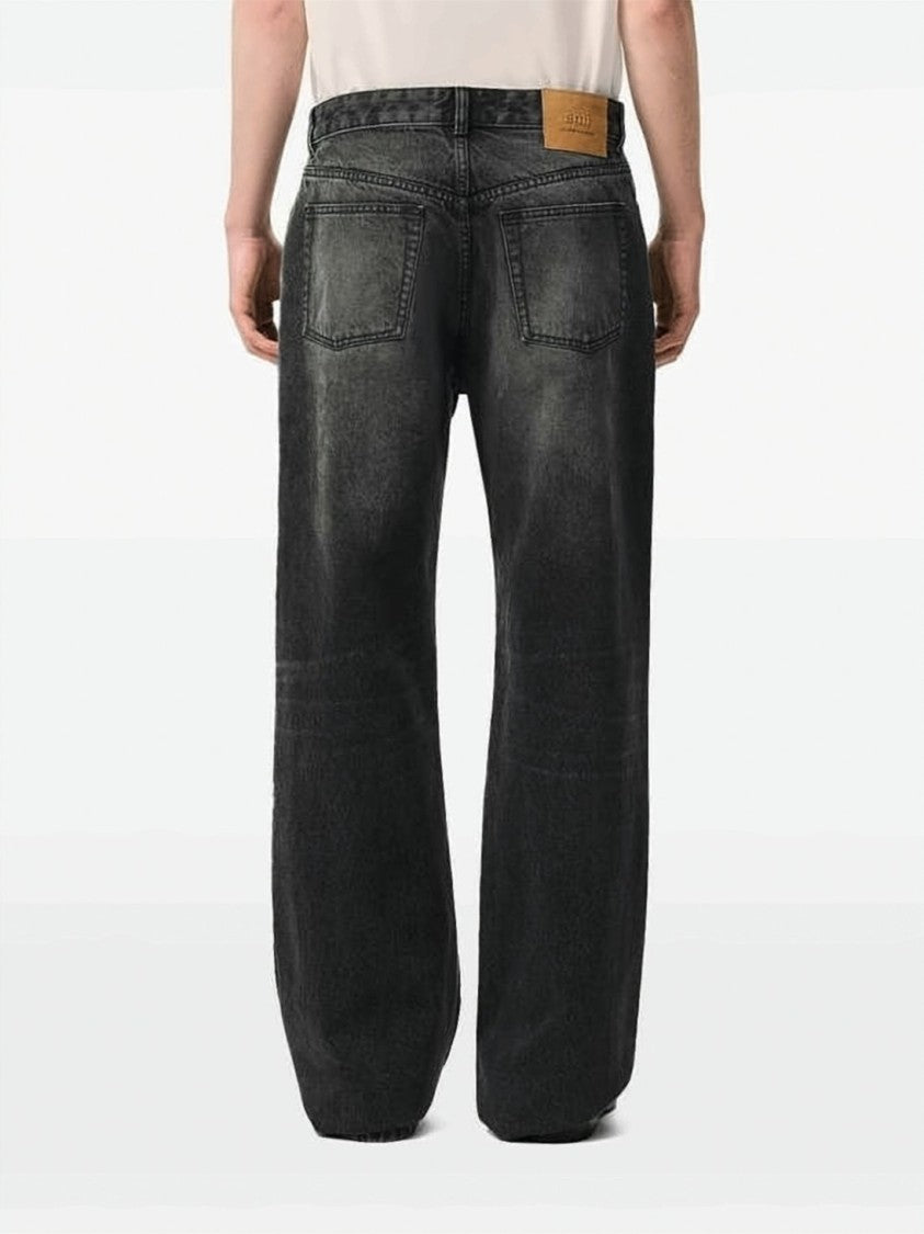 Ami Paris Washed Black Cotton Wide-Leg Jeans