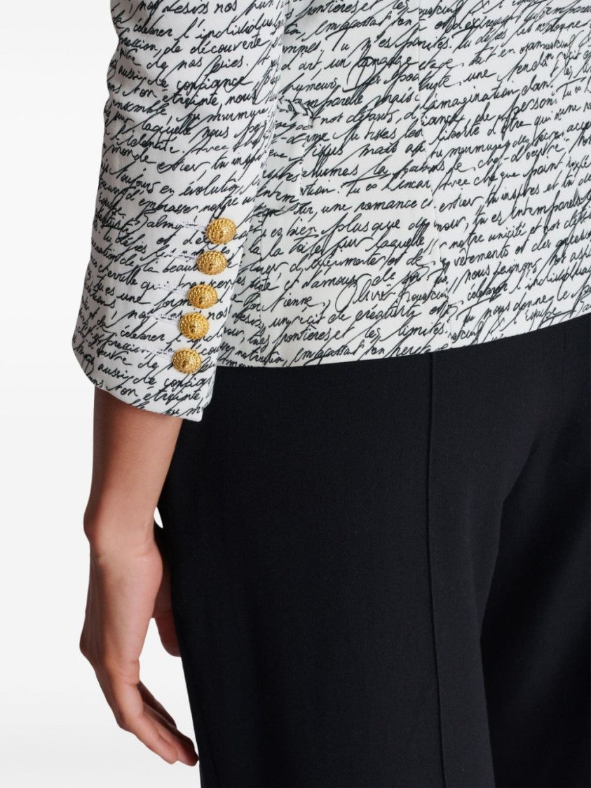Balmain White Script Print Tailored Jacket