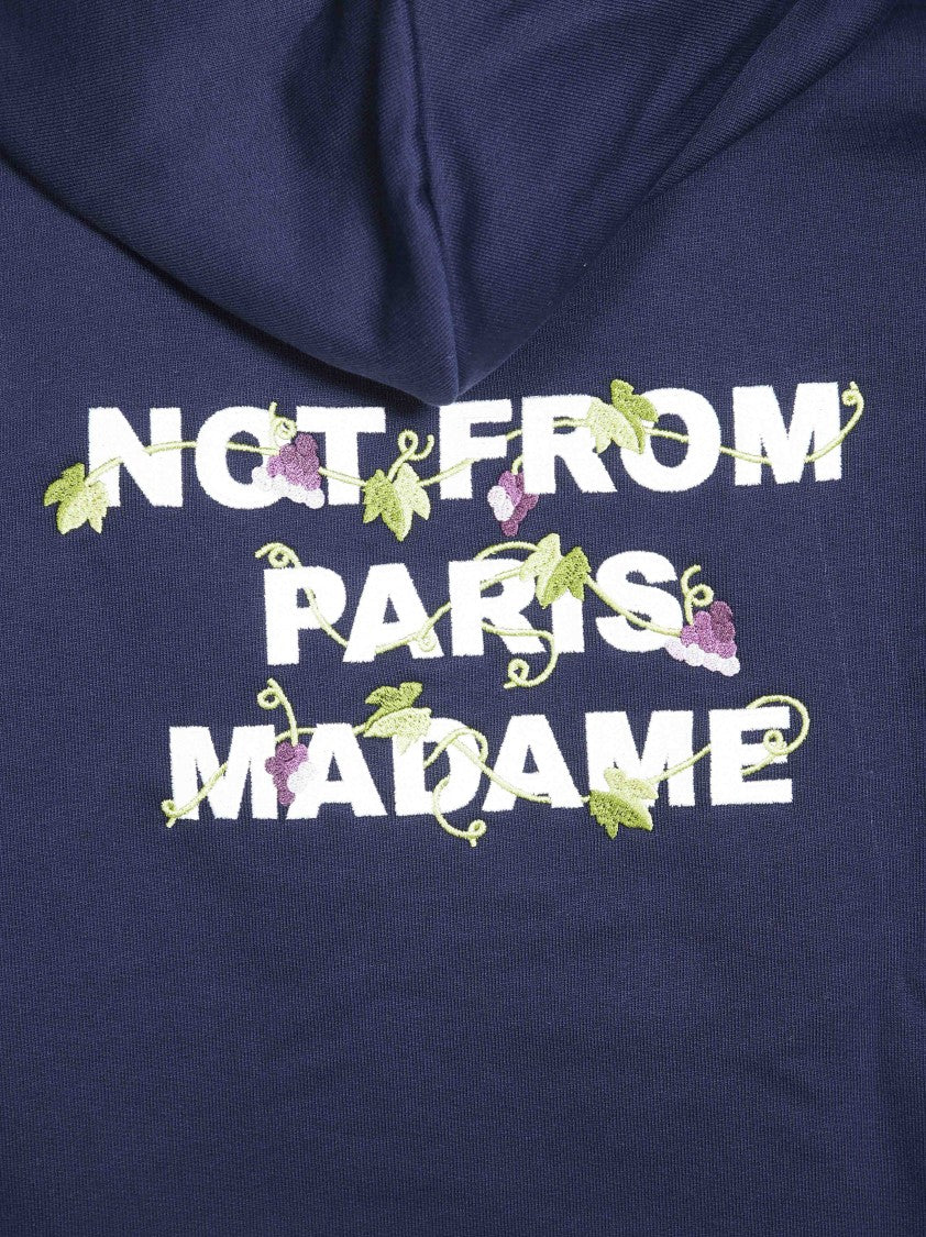 Drôle De Monsieur Felpa Con Scritta Navy Blue Embroidered Cotton Hoodie