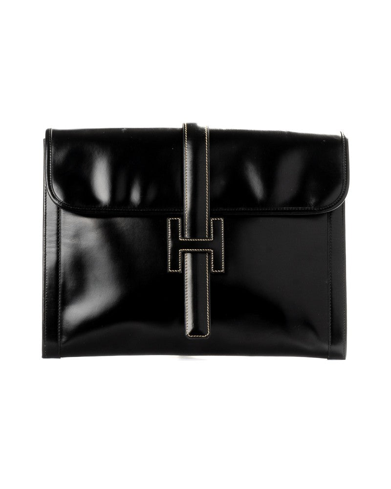 Hermès Pochette Jige Gm In Smooth Black Leather