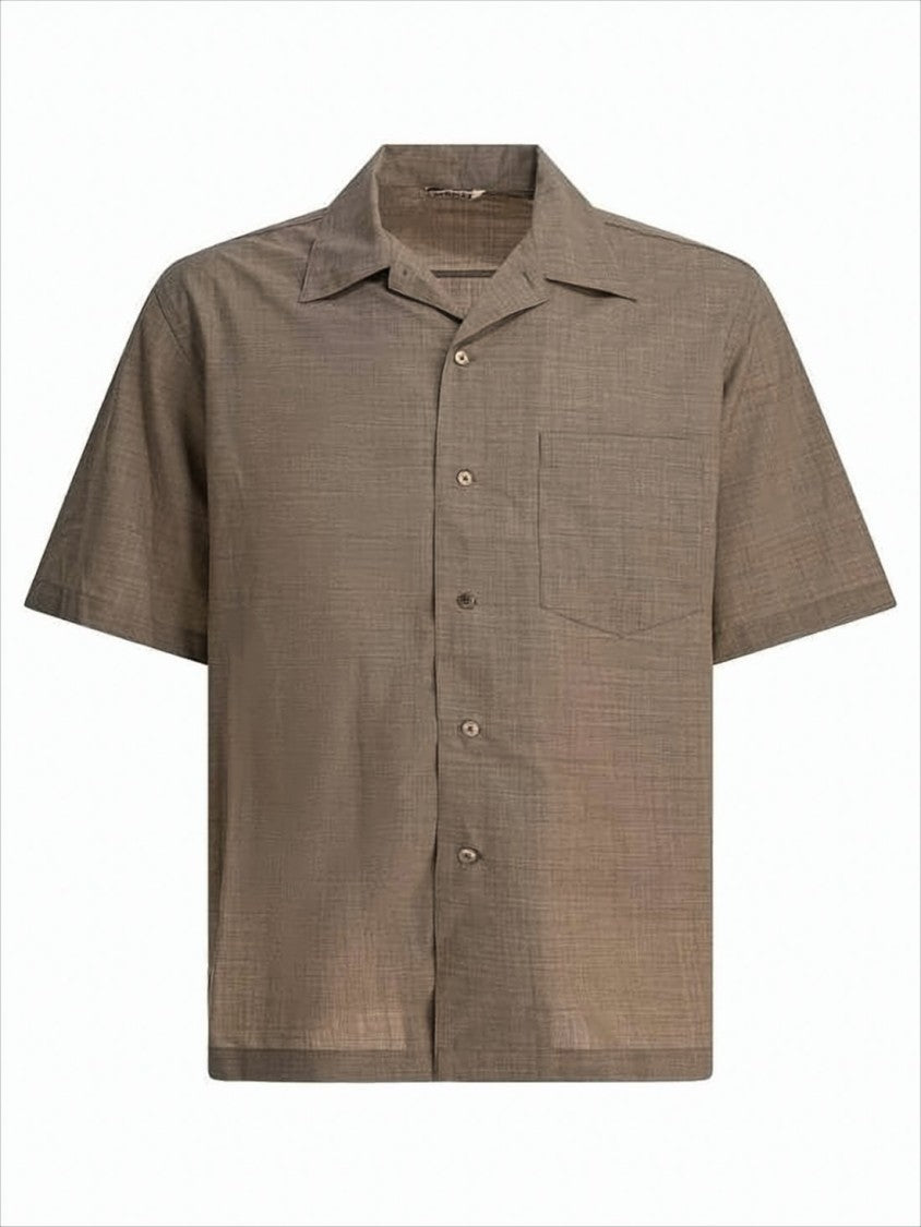 Auralee Boxy Short-Sleeve Wool Shirt