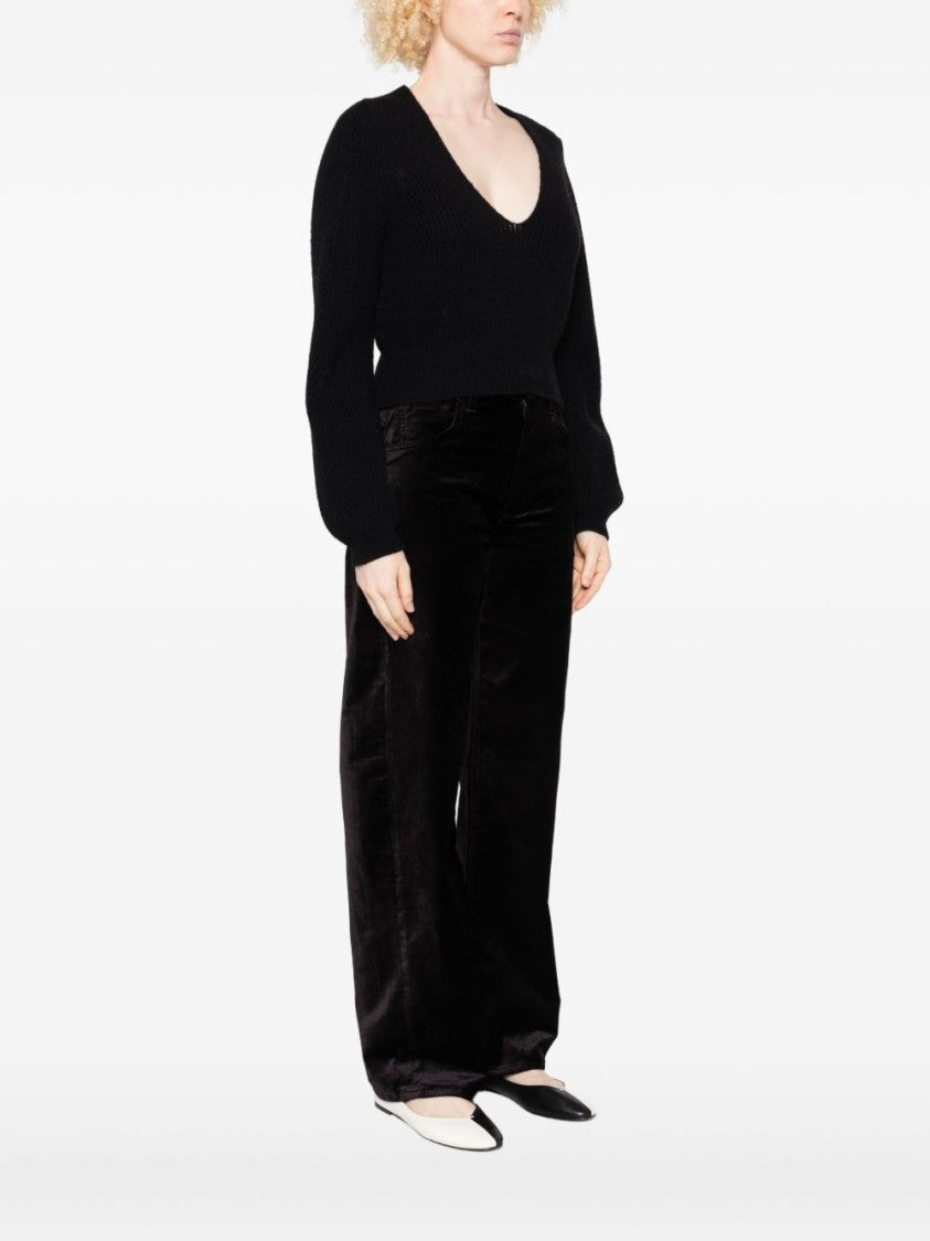 Twin-Set Cropped Black Sweater With Deep V-Neckline