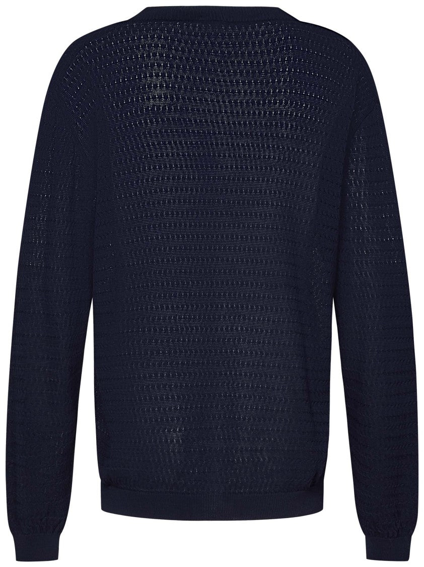 Low Brand V-Neck Cardigan In Open-Stitch Combed Cotton