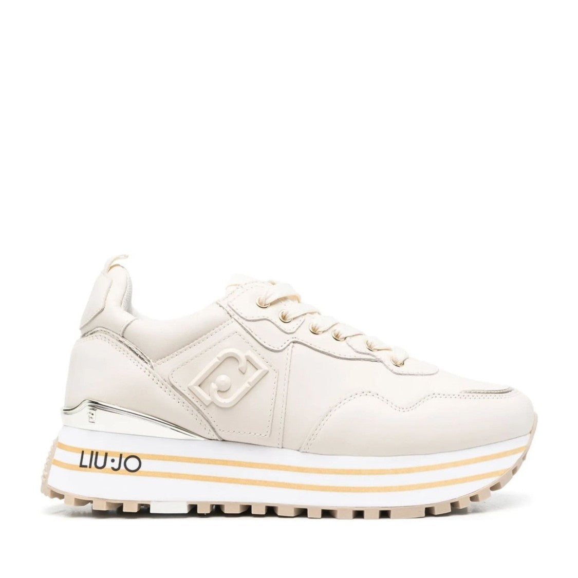 Liu Jo Beige Maxi Wonder 01 Sleek Metallic Accent Leather Sneakers
