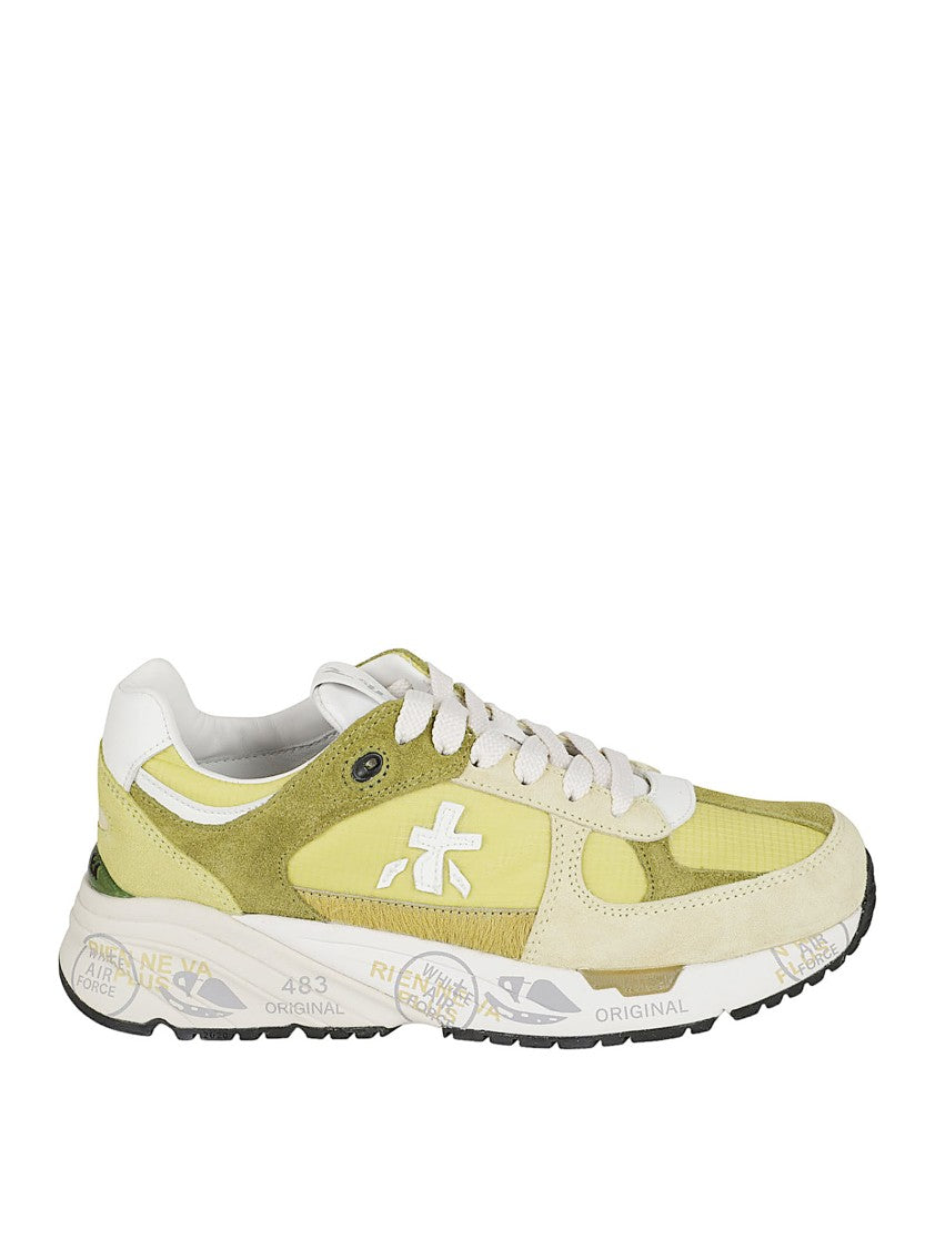 Premiata Vintage-Inspired Green Sneakers With Suede And Leather Accents