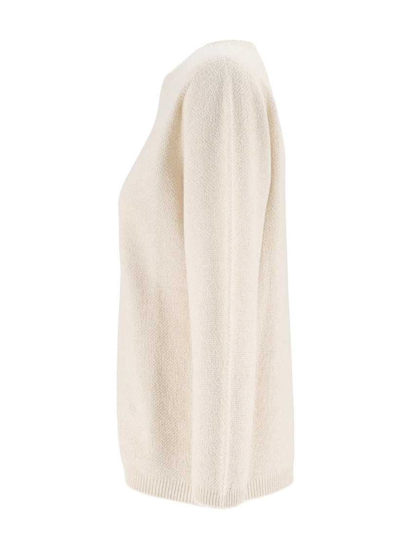 Fabiana Filippi Boat Neck Platinum Lurex Knit Sweater
