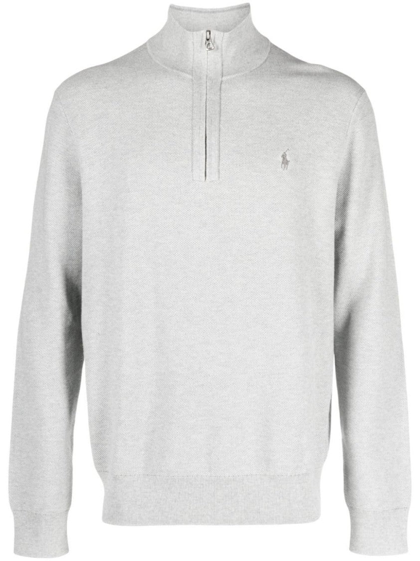 Polo Ralph Lauren Classic Quarter-Zip Grey Pullover With Ribbed Cuffs