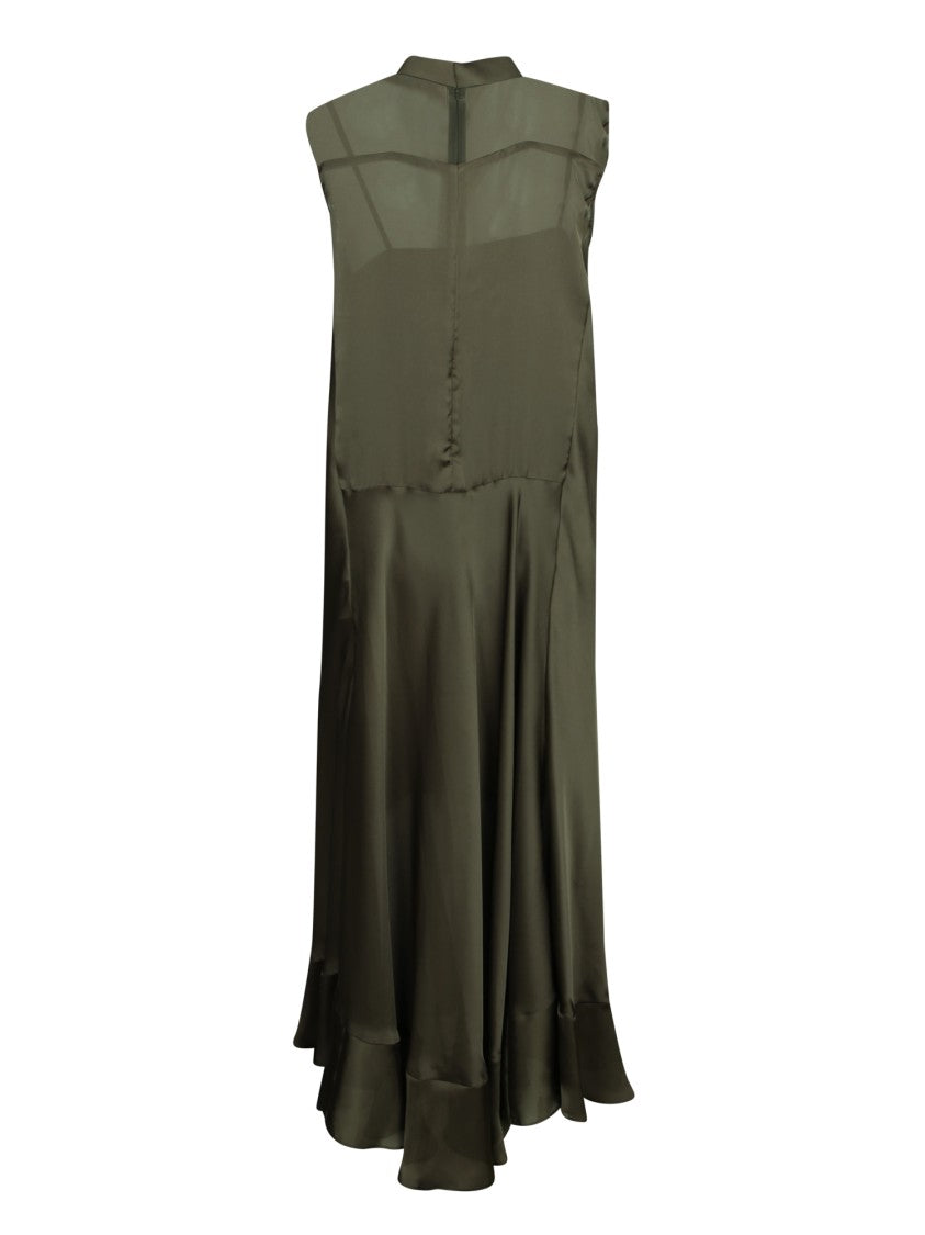 Sacai Khaki Satin Maxi Dress