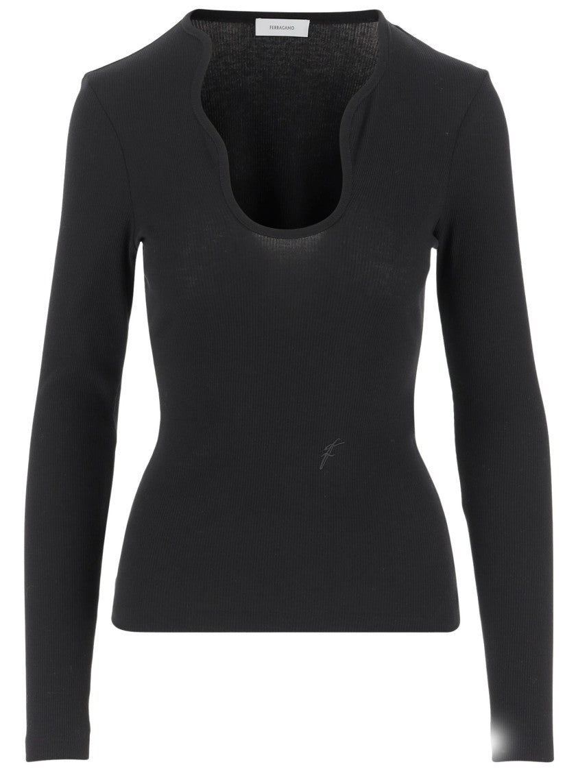 Salvatore Ferragamo Cotton Top With Shaped Neckline