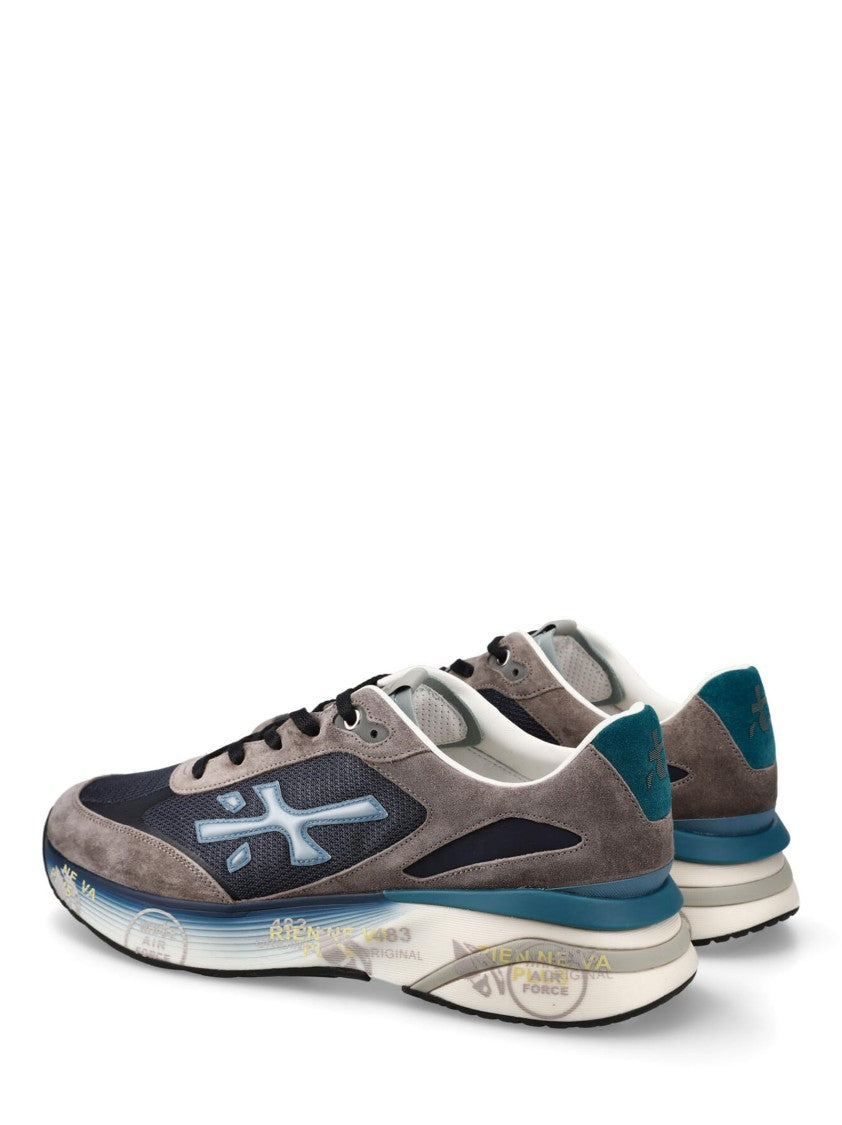 Premiata Teal-Accent Grey Suede Sneakers With Rubber Sole