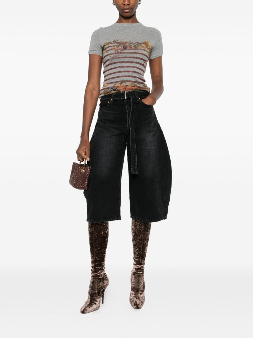 Jean Paul Gaultier Short-Sleeve Fitted Top With Floral Motif And Stripes