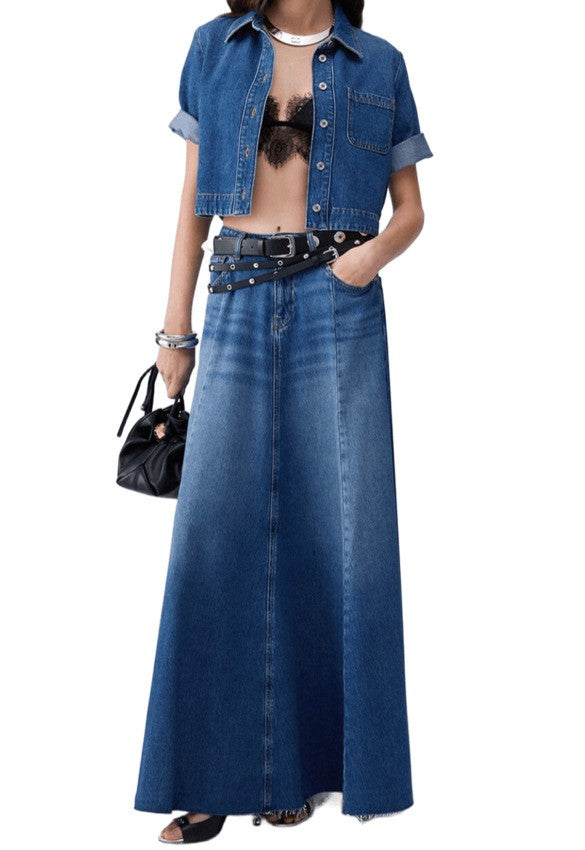 Liu Jo Boxy Cropped Denim Shirt With Logo Patch