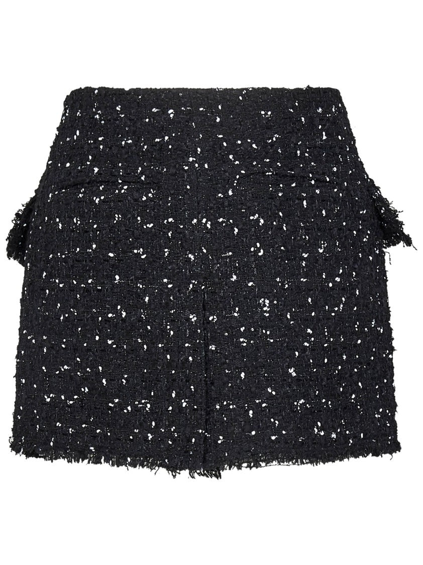 Balmain Asymmetric Black Polka Dot Tweed Mini Skirt