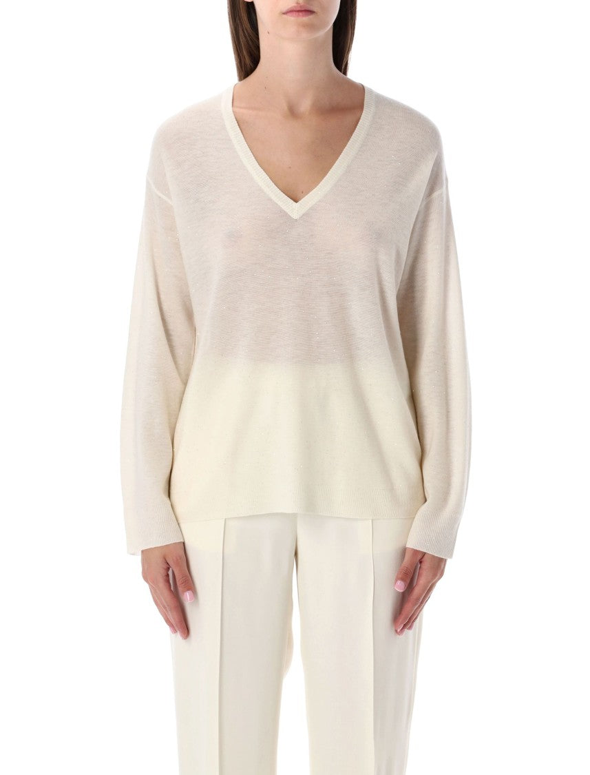 Fabiana Filippi V-Neck Lightweight Sweater Ivory