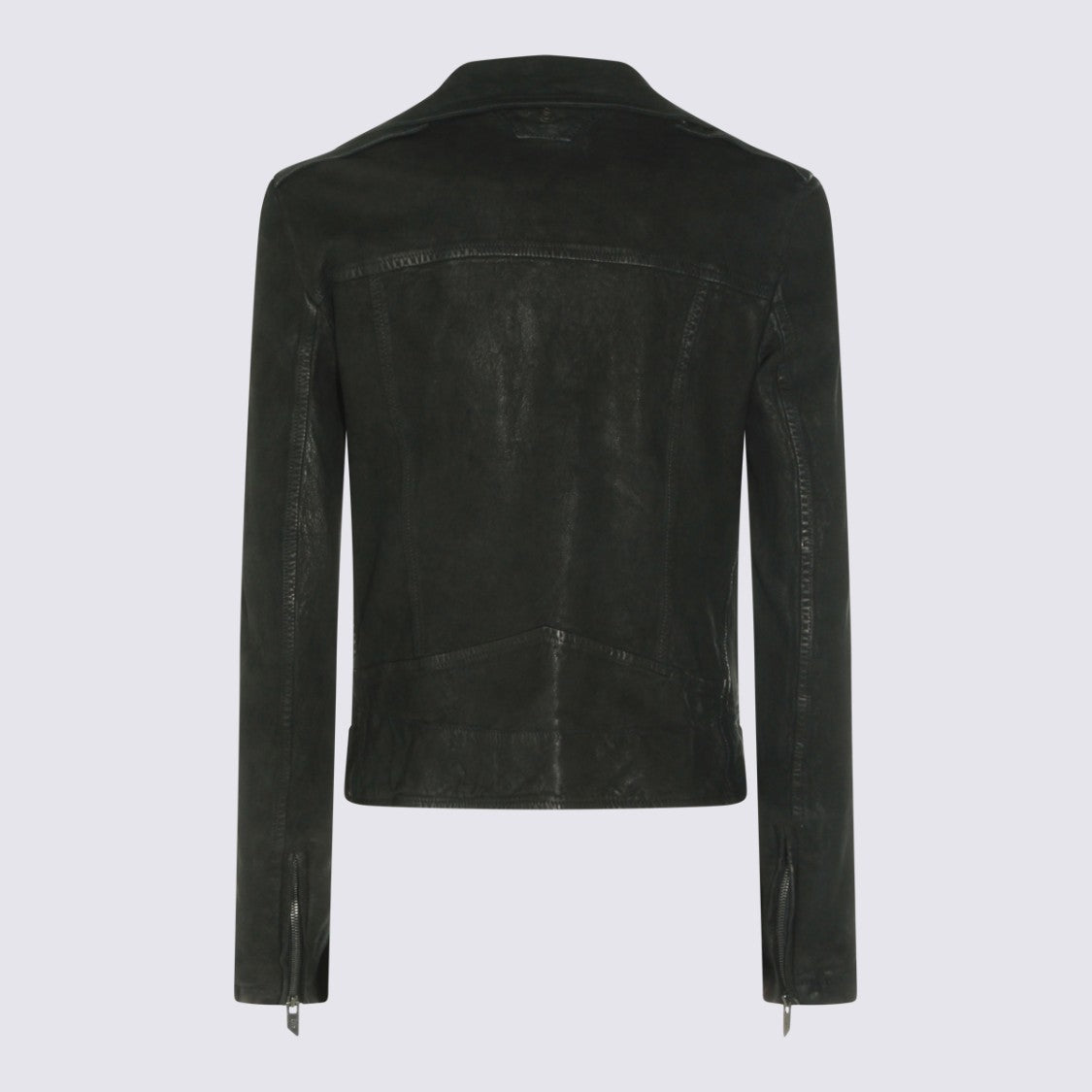 Salvatore Santoro Fitted Asymmetrical Black Leather Jacket With Wide Lapel