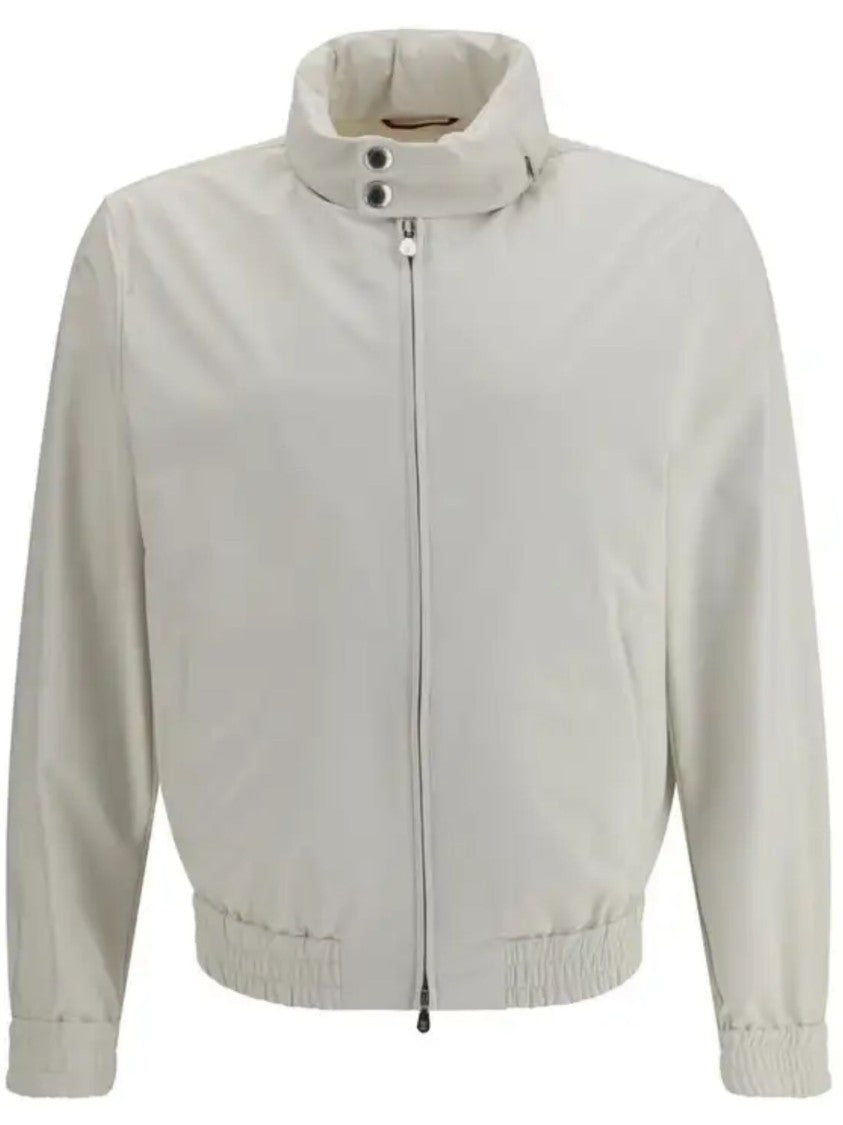 Brunello Cucinelli Beige Turtleneck Zippered Pockets Nylon Jacket