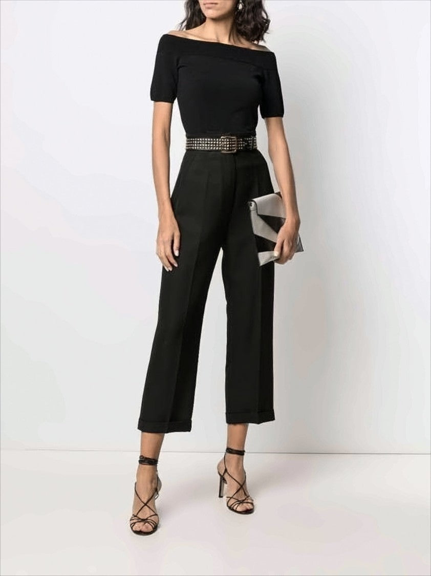 Alexander Mcqueen Off-The-Shoulder Cropped Top With Ribbed Neckline