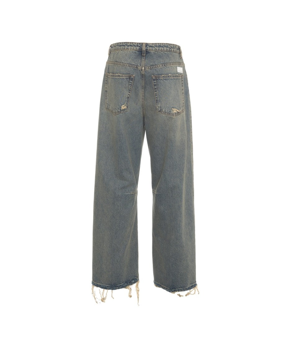 Nine In The Morning Relaxed Fit Wide-Leg Jeans With Frayed Hem And Vintage Aesthetic