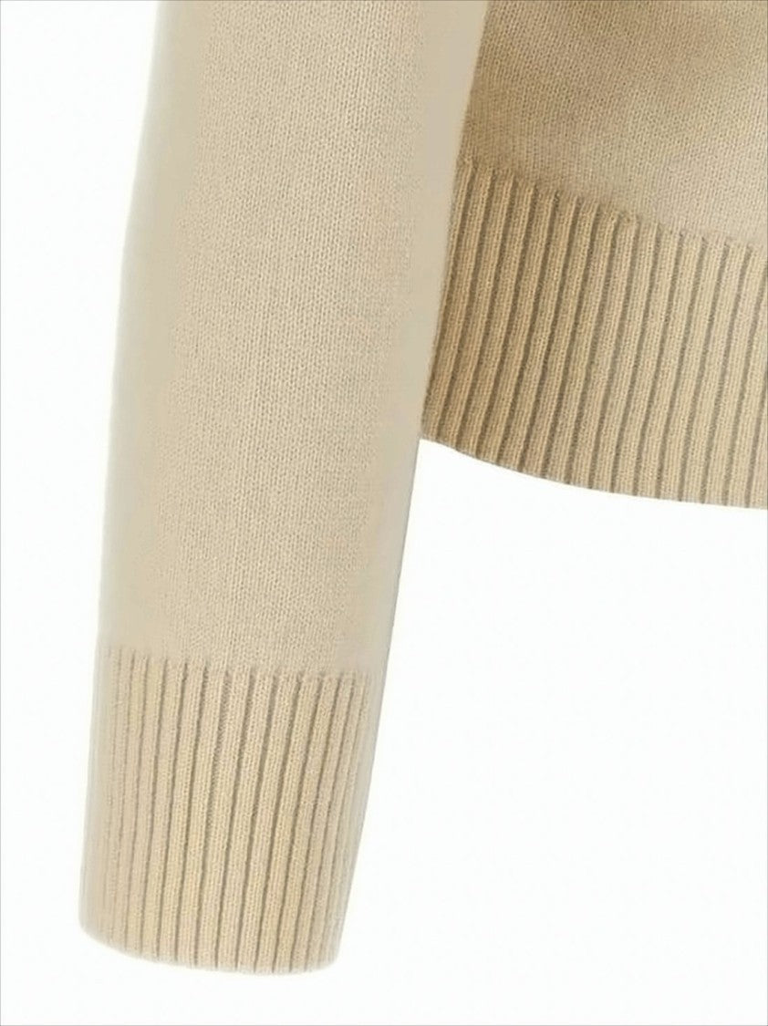 Ami Paris Cropped V-Neck Sweater With Ribbed Details