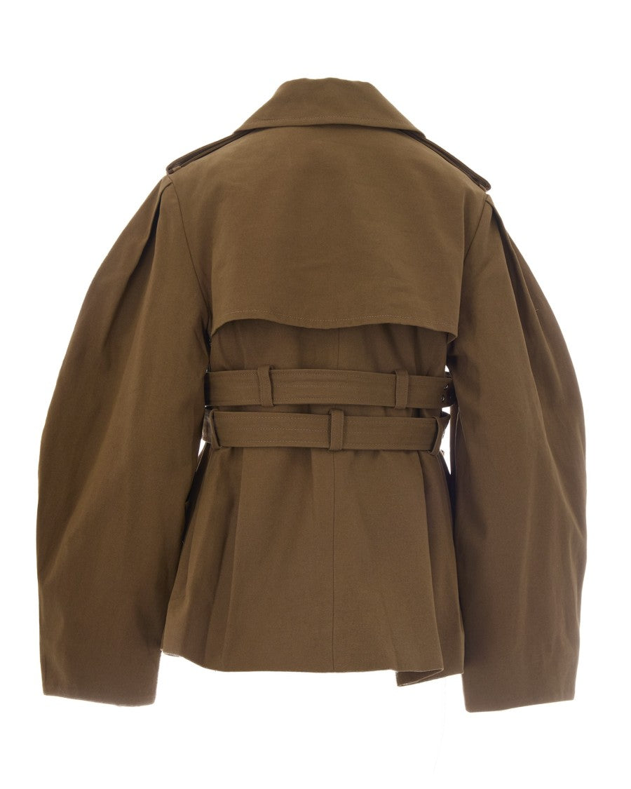 Ganni Peplum Canvas Jacket With Adjustable Belts And Puffed Sleeves