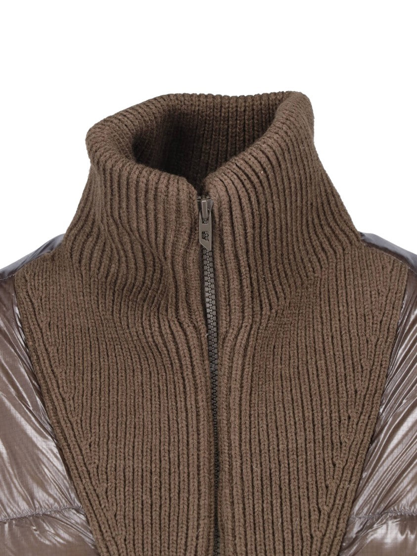 Diesel Cropped Brown Puffer Jacket With Ribbed Knit Collar And Embroidered Detail